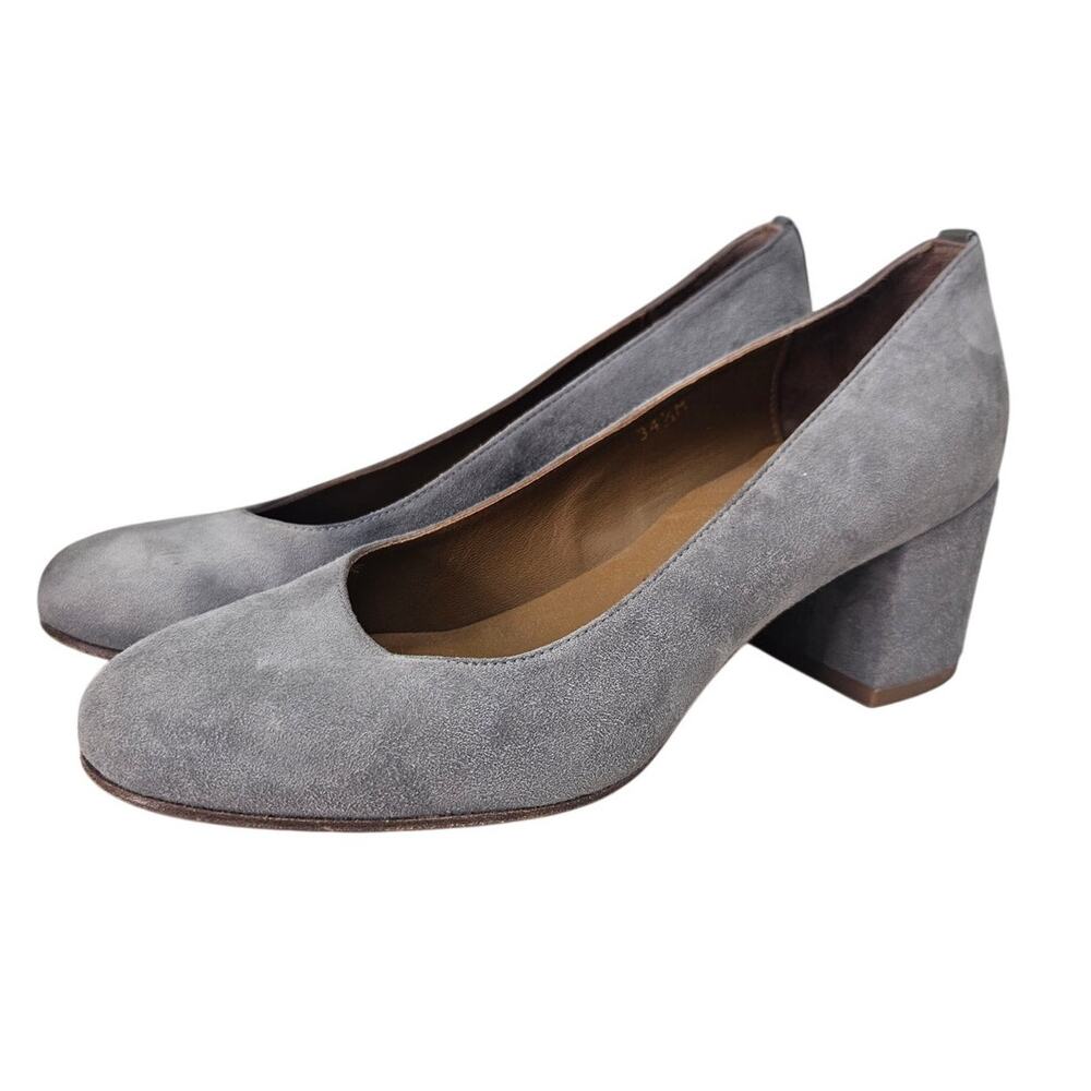 Margaux 34.5 Gray Suede Leather Pump Minimalist Career Classic Round Toe